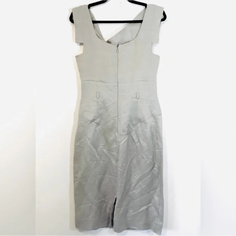 Black Halo- Jackie O metallic 70% linen asymmetrical midi sheath dress.Size 6 - Picture 6 of 11
